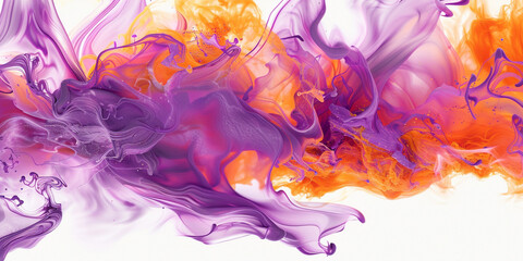 Liquid tendrils of lavender and electric orange converging and weaving into a mesmerizing dance, captured in high definition on a white background.
