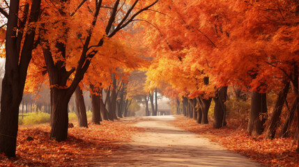 Autumn forest path Orange color tree - Powered by Adobe