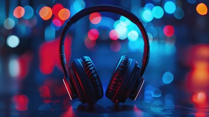 An enchanting image of a pair of headphones, their sleek design and immersive sound capturing the personal connection with music on Global Beatles Day. - obrazy, fototapety, plakaty