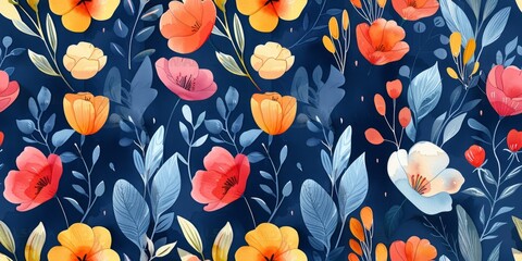 seamless pattern with spring flowers - obrazy, fototapety, plakaty