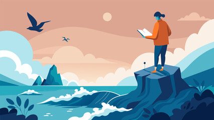 Standing on a rocky cliff the sound of crashing waves and seagulls echoing in the background my mind focused and my writing fluid as I channel the.