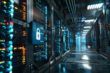 Fototapeta premium Cloud security measures employ secure data protocols and firewall protections, ensuring mobile device safety.