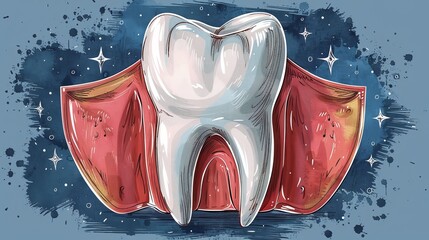 Conceptual sketch illustrating protection, dental health, and care, featuring a hand-drawn tooth shielded with a shield. Isolated vector illustration.