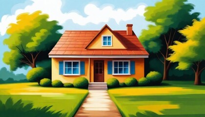 Oil painting A simple house icon representing home (17)