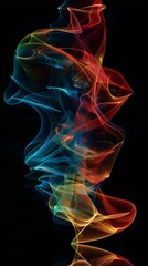 Abstract colorful light waves and curves on a dark background. Digital art design for creative visuals and posters