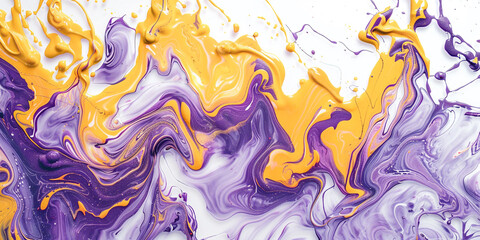 Intricate patterns of lemon yellow and lavender swirling and spreading in water, forming an...