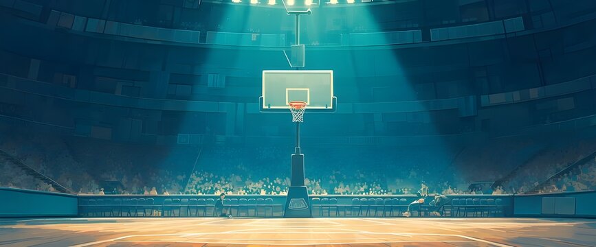 Acrylic painting of the field of happiness, the center of basketball players' passion for basketball, the field of beginning to become a legend.generate ai