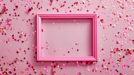 Pink frame with confetti background
