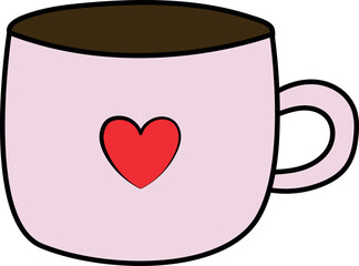 Hand-drawn vector illustration depicts a cozy coffee , tea mug adorned with a heart, exuding warmth and affection.