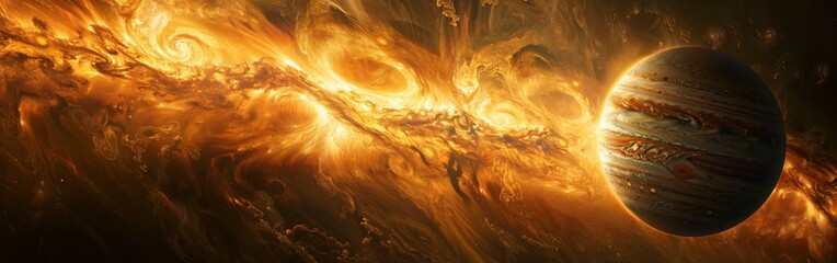 Jupiter illuminated in a cosmic storm
 - obrazy, fototapety, plakaty