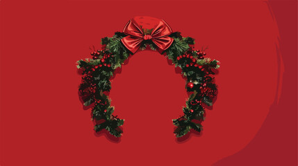Beautiful Christmas headband on red background Vector