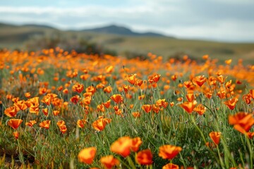 Poppies and Indian Paintbrush - California Poppy Preserve California. Beautiful simple AI generated image in 4K, unique.