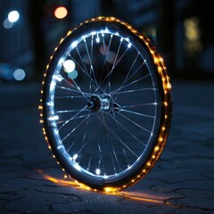 A refined cycling wheel with luminous trail. - obrazy, fototapety, plakaty