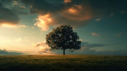 An enchanting image of a single tree standing tall against a dramatic sky, representing resilience and growth in the face of adversity on National PTSD Awareness Day.