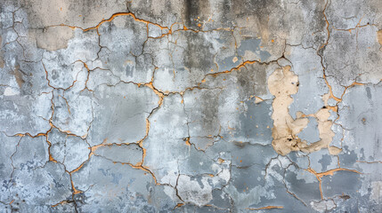 Horizontal image capturing the details of a crumbling wall with cracked paint