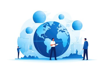 SME cartoon illustration - Generative AI. World, map, continent, businessman.