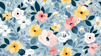 Colorful Flowers Pattern Floral Seamless Design, Vibrant Colors