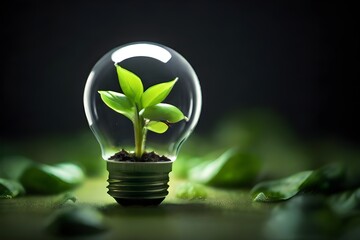  light bulb  on green leaf , Sustainable development Energy sources for renewable, Ecology concept.
