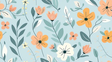 Pastel Floral Pattern With Botanical Elements Colorful Flowers Nature