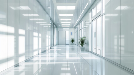 A white modern hospital corridor