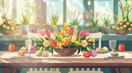 Beautiful Easter table Fourting Vector style vector d