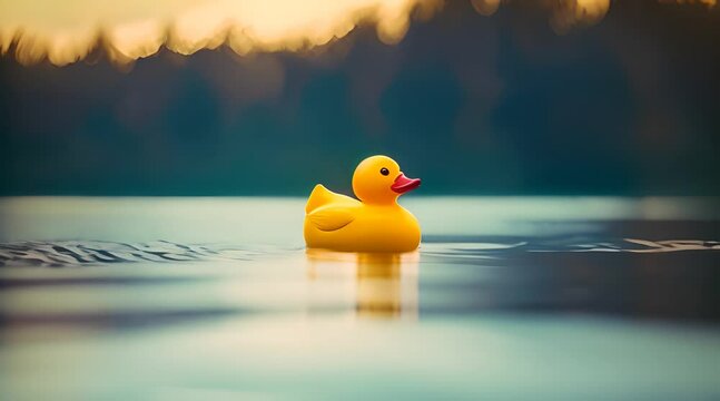 Canard jaune en plastique sur un lac