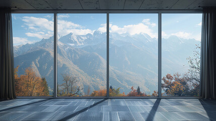 living room with large window overlooking the mountain