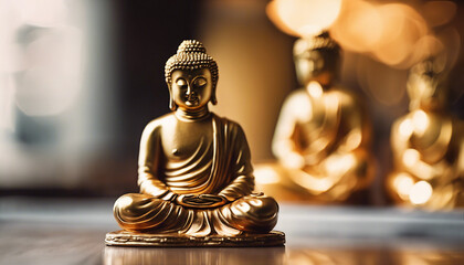 golden buddha statue with blurred background
