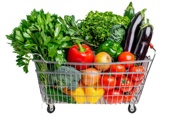 Vegetables in Grocery Cart On Transparent Background.