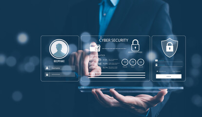 Cyber security and Security password login online concept  Hands typing and touch ID username and password of social media, log in with computer to online Important information, data protection hacker