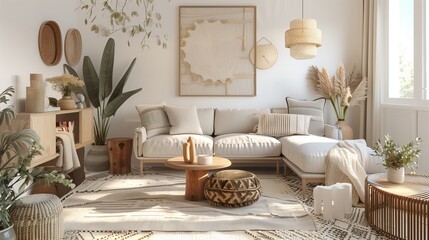 Scandinavian-inspired living room with a neutral color palette and hygge accents.