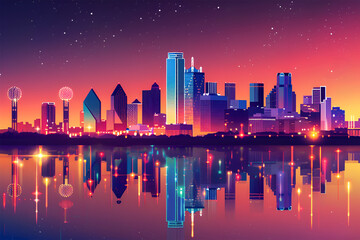 Naklejka premium Dallas city vector skyline sunset illustration