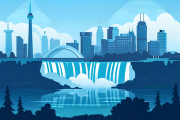 Niagara Falls Ontario flat vector skyline illustration