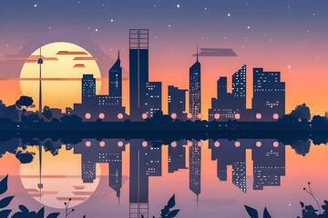 Perth Australia vector skyline illustration sunset