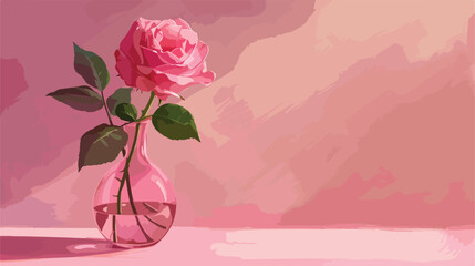 Beautiful pink rose in vase on color background Vector