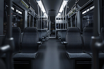 Fototapeta premium Empty train interior with rows of seats and windows