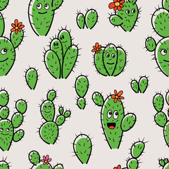 Cactus, Seamless Pattern with Cute Cactus Illustrations