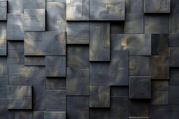 Overlapping squares with a metallic gradient against a matte black