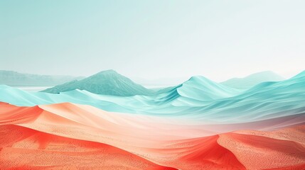 Abstract, minimalist desert scene with surreal color gradients