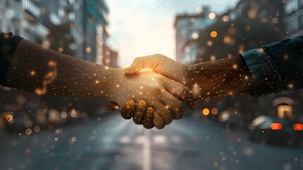 A man and woman holding hands in honor of a promise in the middle of the street in a quiet city.