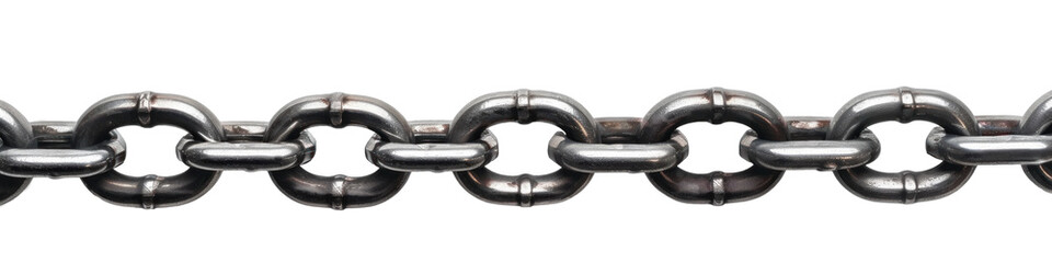 Obraz premium A strong silver metal chain from right to left, transparent or isolated on white background 