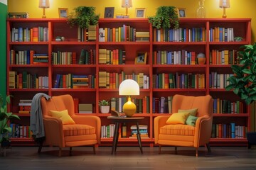 illustration of library interior design