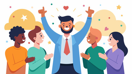 An employee being applauded by their coworkers for having the courage to take a mental health day and inspiring others to do the same.. Vector illustration