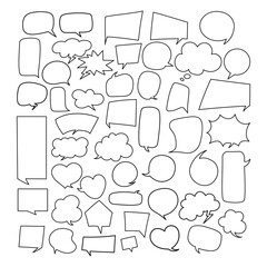 Obraz premium Speech Bubbles, Chat Boxes, Message Balloons Doodles Collection. Isolated Hand-Drawn Vector Illustrations with Empty Outlines .