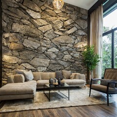 room with floor stone design wall 