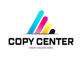 Copy center emblem. Digital print logo design template. Typography modern sign. Polygraphy and print factory. Express press and photocopy.