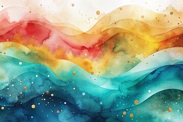 Retro Waves: Retro-inspired waves of watercolor splatters in bold colors like teal, mustard, and...