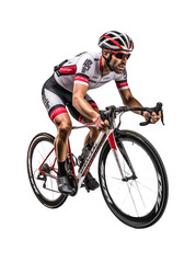 Naklejka premium Racing cyclist showing speed and control on a transparent background. Generative AI