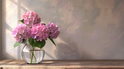 壁際に置かれた紫陽花