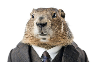Groundhog in Attorney Attire On Transparent Background.